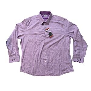 New Duchamp London Dress Shirt Men 18.5 XXL Long Sleeve Purple Stretch Slim Fit